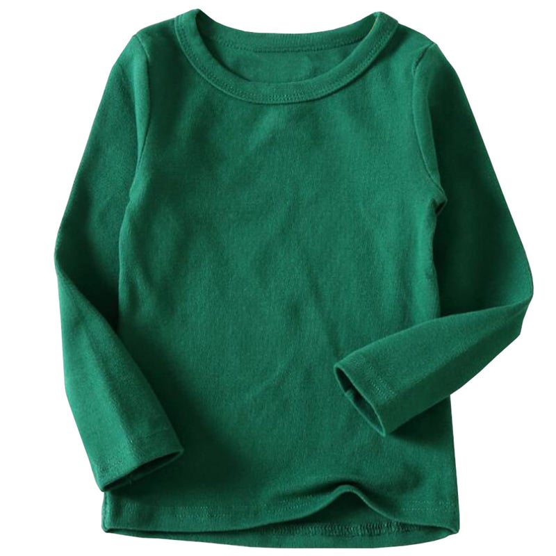 Niyage Toddler Soft Thick Crewneck Tee Tops Girls Comfort Basic Long Sleeve T-Shirt Dark Green 120 - Image 1